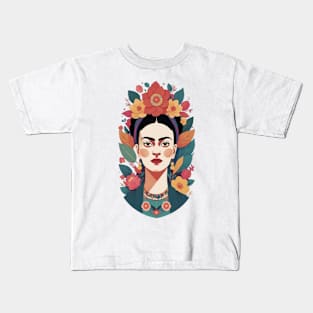 Frida's Floral Reverie: Illustrative Portrait Kids T-Shirt